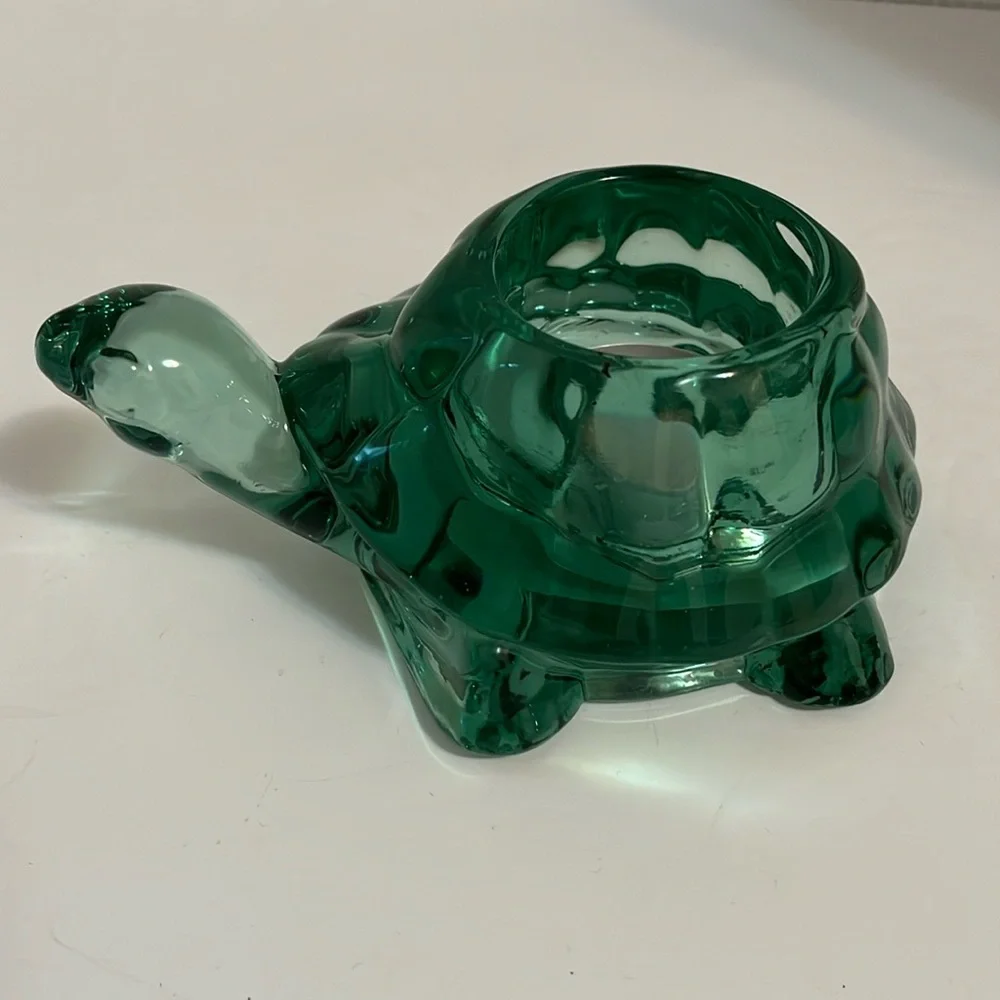 Vintage Indiana Glass Spanish green turtle votive tea light candleholder #12144